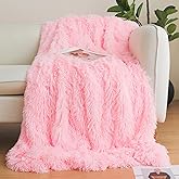 HAIHUA Pink Faux Fur Throw Blanket, Pink 50" x 60" Fluffy Blanket Throw, Shaggy Plush Decorative Couch Blanket, Cute Furry Throw Holidy Fuzzy Lap Blanket for Kids Women Men Teen Girls
