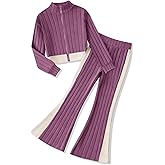Voxikodex Girls Clothes 2 Piece Zip Up Cropped Sweatshirt & Flare Pants Spring Fall Outfits for Teen Tween Girls 7-14 Years