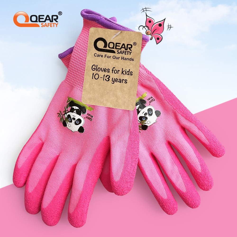 QEARSAFETY 1Pair Junior/Preteen 10-13 Years Girl Pink Garden Work Gloves, DIY, Outdoor - Image 3