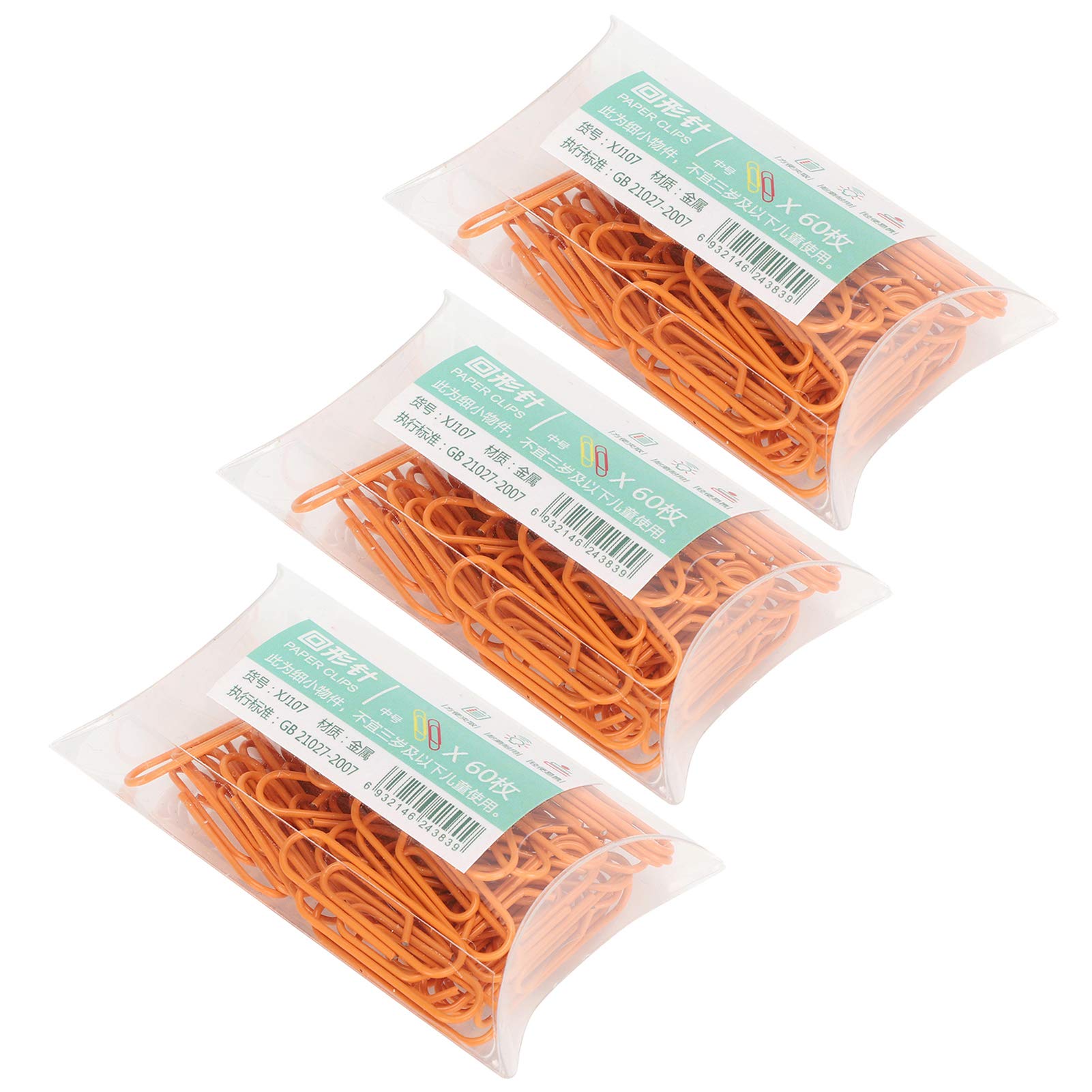 Zerodis 3 Boxes Paper Clip, Orange Small Portable Shaped Cute Pin Documents Paper Bag Sealing Clips for Office School Home Supplies