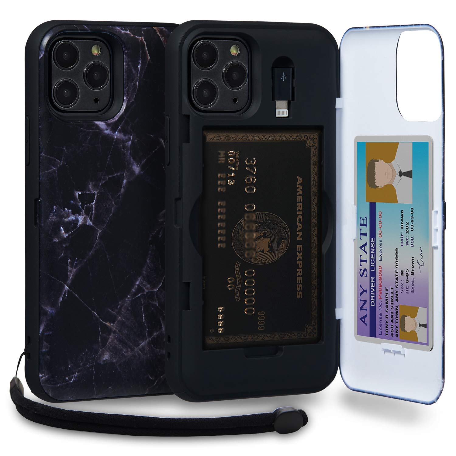 TORU CX PRO for iPhone 11 Pro Case Wallet | Protective Shockproof Heavy Duty Cover with Hidden Card Holder & Card Slot |Wrist Strap, Lightning Adapter Mirror Included - Marble — image 1