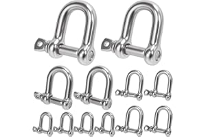 Keadic 12Pcs 304 Stainless Steel D Shape Shackle, 5/32", 1/4", 5/16",3/8" Bow Shackle Screw Pin Anchor Shackles D Shackle Mar