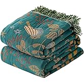 Wzvzss Boho Throw Blanket - 100% Cotton Soft Throw Blanket for Bed, 50"x60" Reversible Breathable Lightweight Fall Blankets, All Seasons Farmhouse Decor Floral Plant Bird Throw Quilt