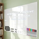 AFMAT WS48 Dry Erase Whiteboard Paper, Large White Board Stickers for Wall, 8x4ft Dry Erase Paper Roll, Perfect Replacement for White Board, No Ghost After 60 Days, 9 Much Better Markers