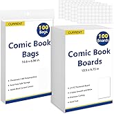 SUNEZLGO Current Comic Book Bags and Boards 100 Comic Book Sleeves and 100 Comic Book Boards, Acid-Free Clear Comic Book Storage, Comic Book Backing Boards 27 pt, Thick and Coated Comic Backing Board