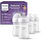 Philips Avent Natural Baby Bottles, Medium Flow, 9 oz, BPA-Free, 4-Pack | Breast + Bottle Feeding, Baby-Paced Milk Flow, Wide Breast-Shaped Nipple, Anti-Colic Valve, BPA-Free, Medium Flow Nipple