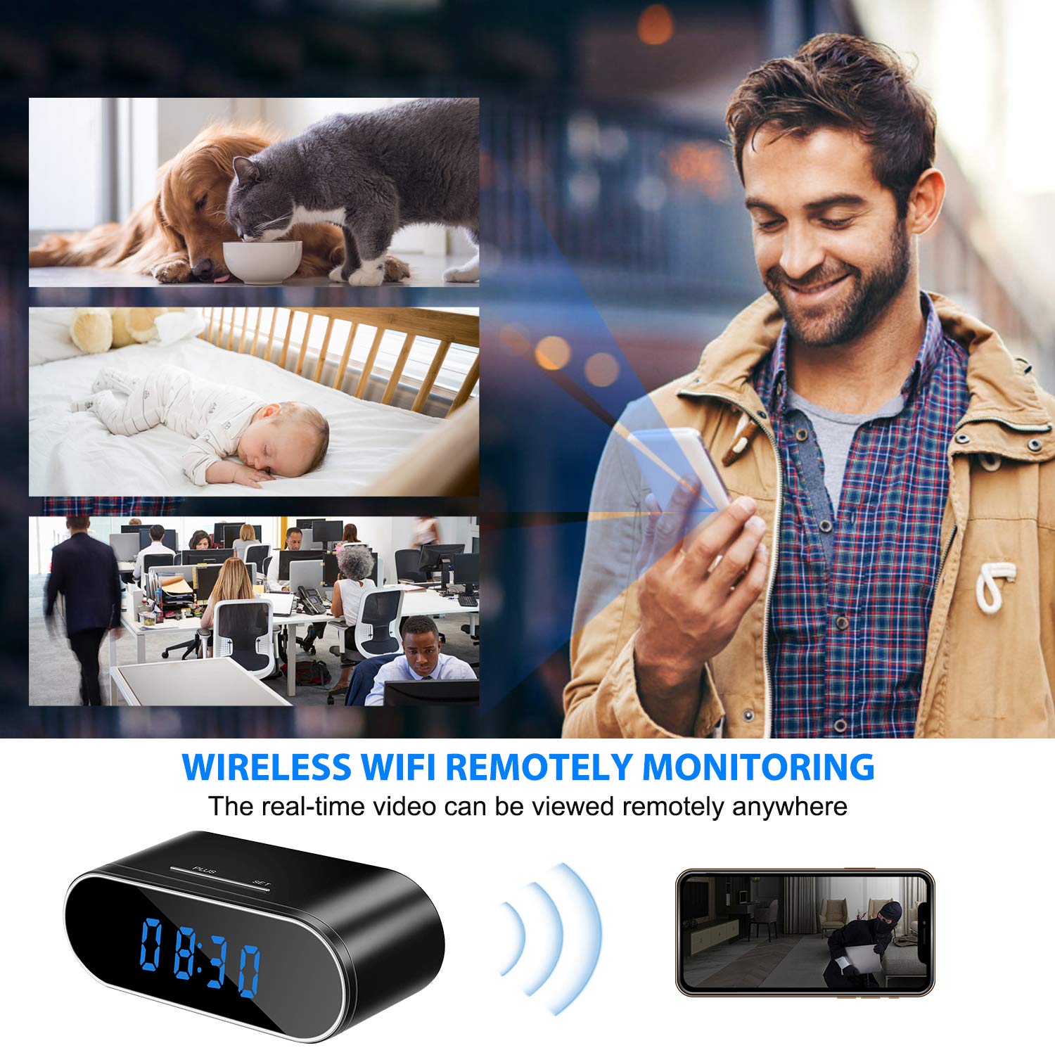 Hidden Spy Camera Clock WiFi, 1080P Wireless Nanny Cam with Motion