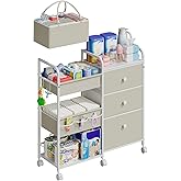 Cidaziya 2In1 Baby Diaper Caddy Organizers and Storage, 3 Tier Rolling Cart with Dividers and Drawers, Mobile Utility Cart Baby Dresser Clothes Organizer for Changing Table, Crib Nursery, Bedroom