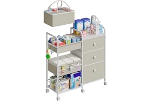 Cidaziya 2In1 Baby Diaper Caddy Organizers and Storage, 3 Tier Rolling Cart with Dividers and Drawers, Mobile Utility Cart Baby Dresser Clothes Organizer for Changing Table, Crib Nursery, Bedroom