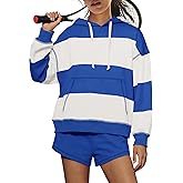 Nirovien Womens Striped Workout Sets 2 Piece Outfits Matching Lounge Set Sweatsuits Oversized Hoodies and Shorts Set
