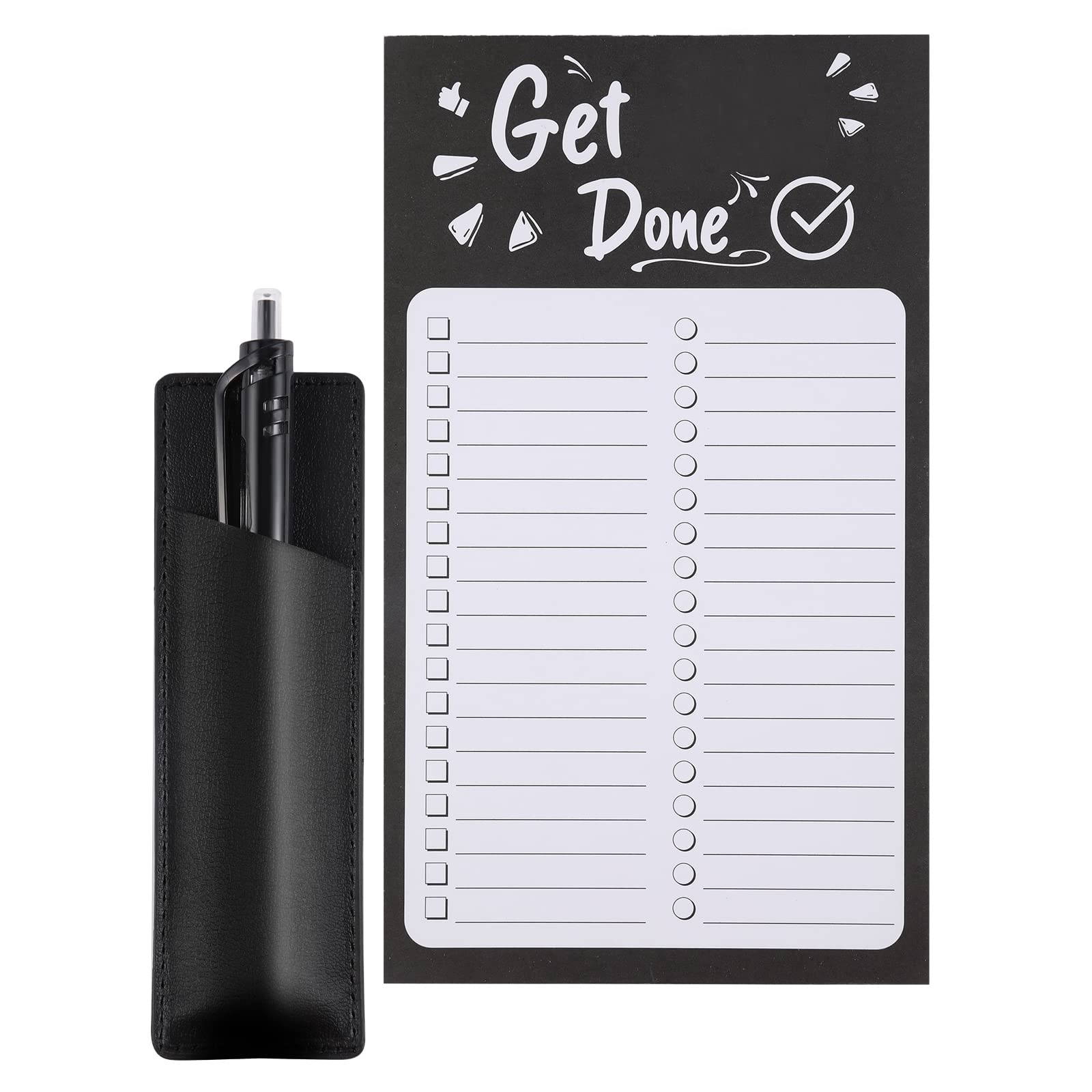 KINBOM Magnetic List Notepad and Fridge Pen Holder Magnetic, Funny Daily To Do List Magnetic Grocery List Pads Memo Notepad with PU Leather Pen Holder for Organized Daily Plan on Refrigerator