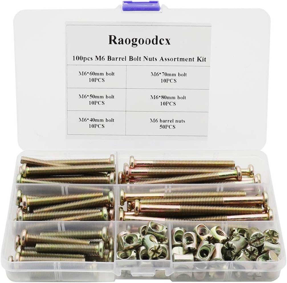Raogoodcx 100Pcs M6 Barrel Nuts Bolts(6mm x 40mm, 6mm x 50mm, 6mm x 60mm, 6mm x 70mm - Image 5