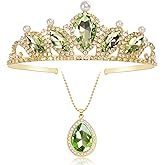 Princess Tiana Set Crown and Necklace Princess Tiana Birthday Outfit Halloween Party Fancy Green Crystal Tiara