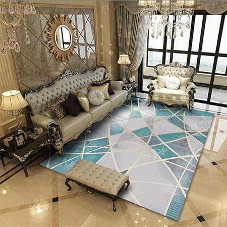 Dusg Tapis Design Moderne Géométrie Bleu Gris Clair 140