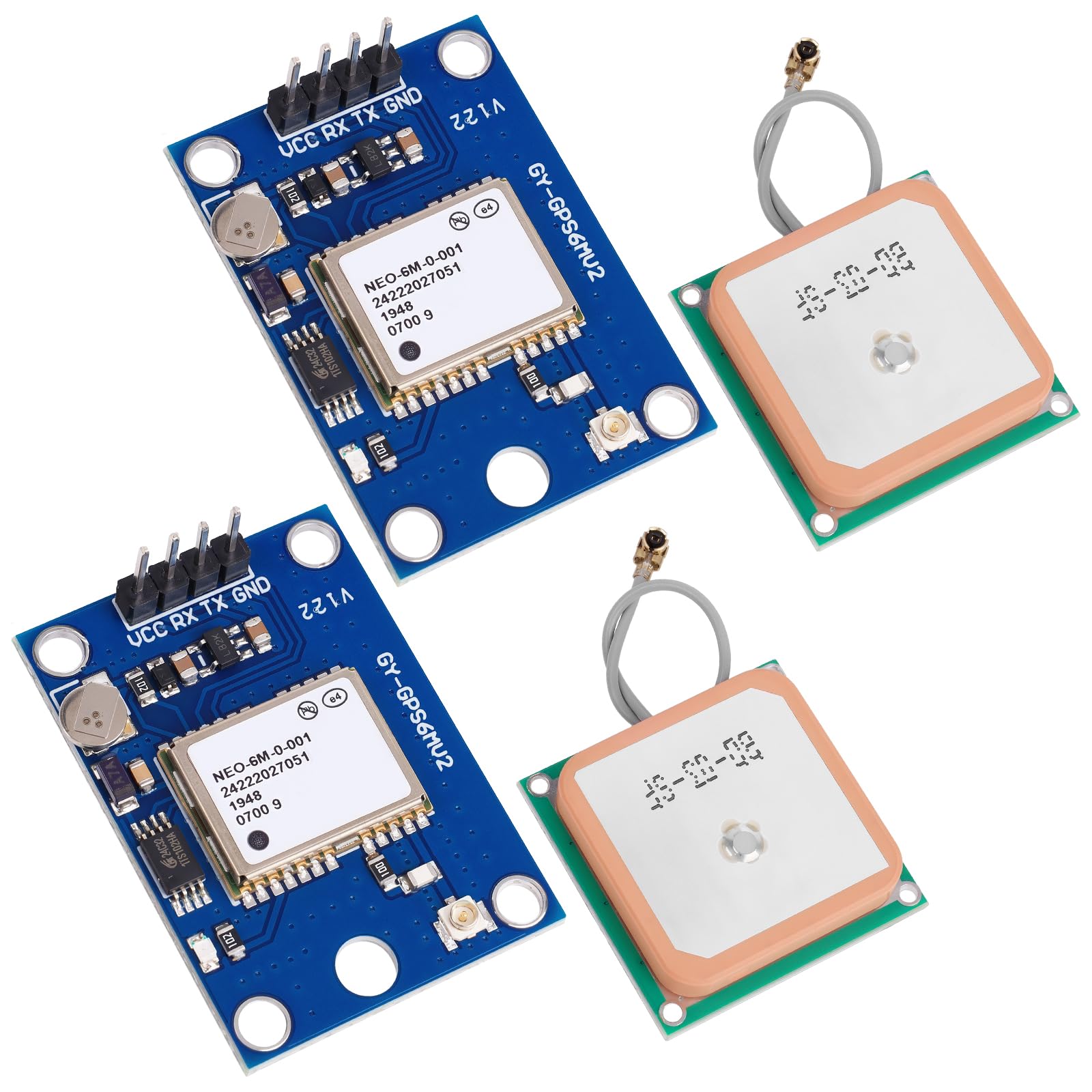 Photo 1 of YELUFT 2pcs GY-NEO6MV2 NEO-6M GPS Module Flight Control Module Support 3.3V-5V Power Supply with Ceramic Antenna for Arduino, STM32, Raspberry Pi, ESP32