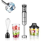 COMFEE' Immersion Hand Blender, Brushed Stainless Steel, Multipurpose Stick Blender with 500 Watts, 600ml Beaker, 500ml Chopp