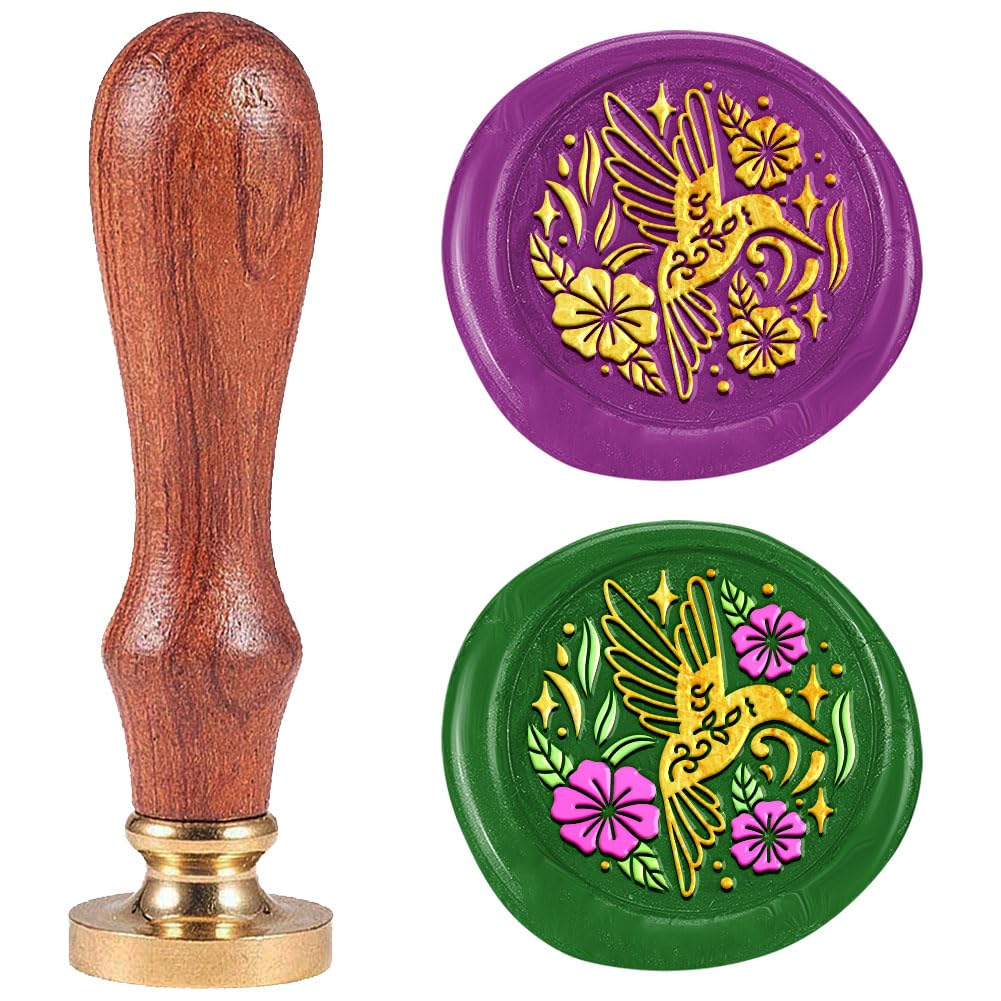 DELORIGIN Hummingbird Wax Seal Stamp Removable 1" Brass Sealing Wax Stamp Head with Wooden Handle Vintage Embossed Stamp for Envelope Greeting Card Letter Wedding Invitations Wine Gift Wrapping Decor