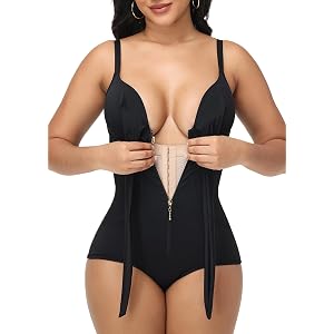 SHAPSHE Women's Tummy Control Shapewear Swimsuits One Piece Slimming Bathing Suit Ruched Push Up V Neck Swimwear