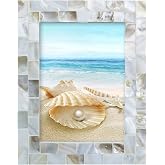WORAMUK Handmade Picture Frames, 5" x 7"Vintage Mother of Pearl Photo Frame,Unique Natural Style,Chic Mosaic Beach Picture Frame Tabletop or Wall Hanging Display Frame (White, 5x7)