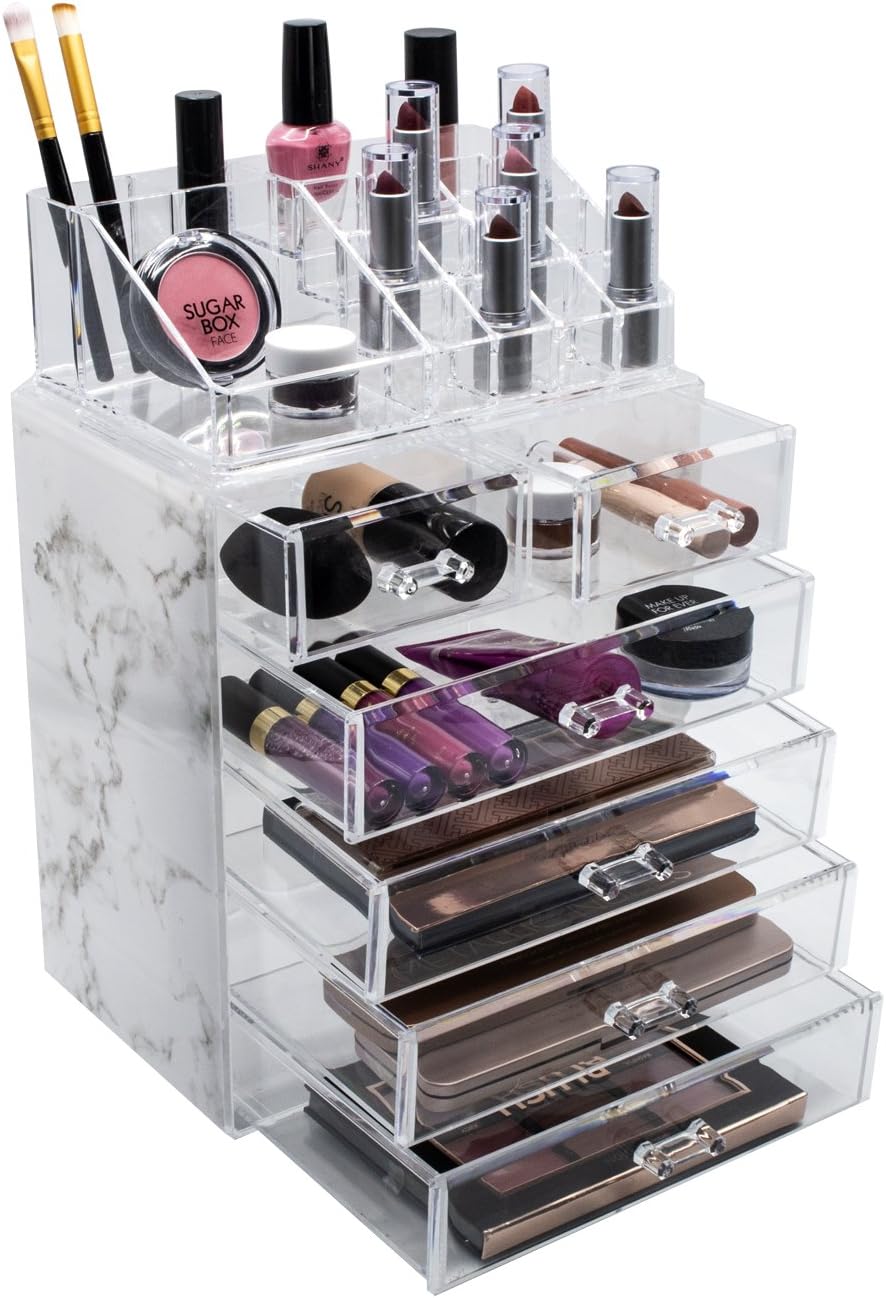 Sorbus Luxe Marble Cosmetic Makeup and Jewelry Storage Case Display - Spacious Design - Great for Bathroom, Dresser, Vanity and Countertop (4 Large, 2 Small Drawers, Marble Print): Home Improvement