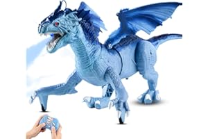 DINOSAURS'ISLAND TOYS Remote Control Dragon Toy for Kids with 360° Swaying Head, Roaring, Spraying & Light Up - Remote Control Robot Toys for Kids - Birthday, for Boys Girls -Blue