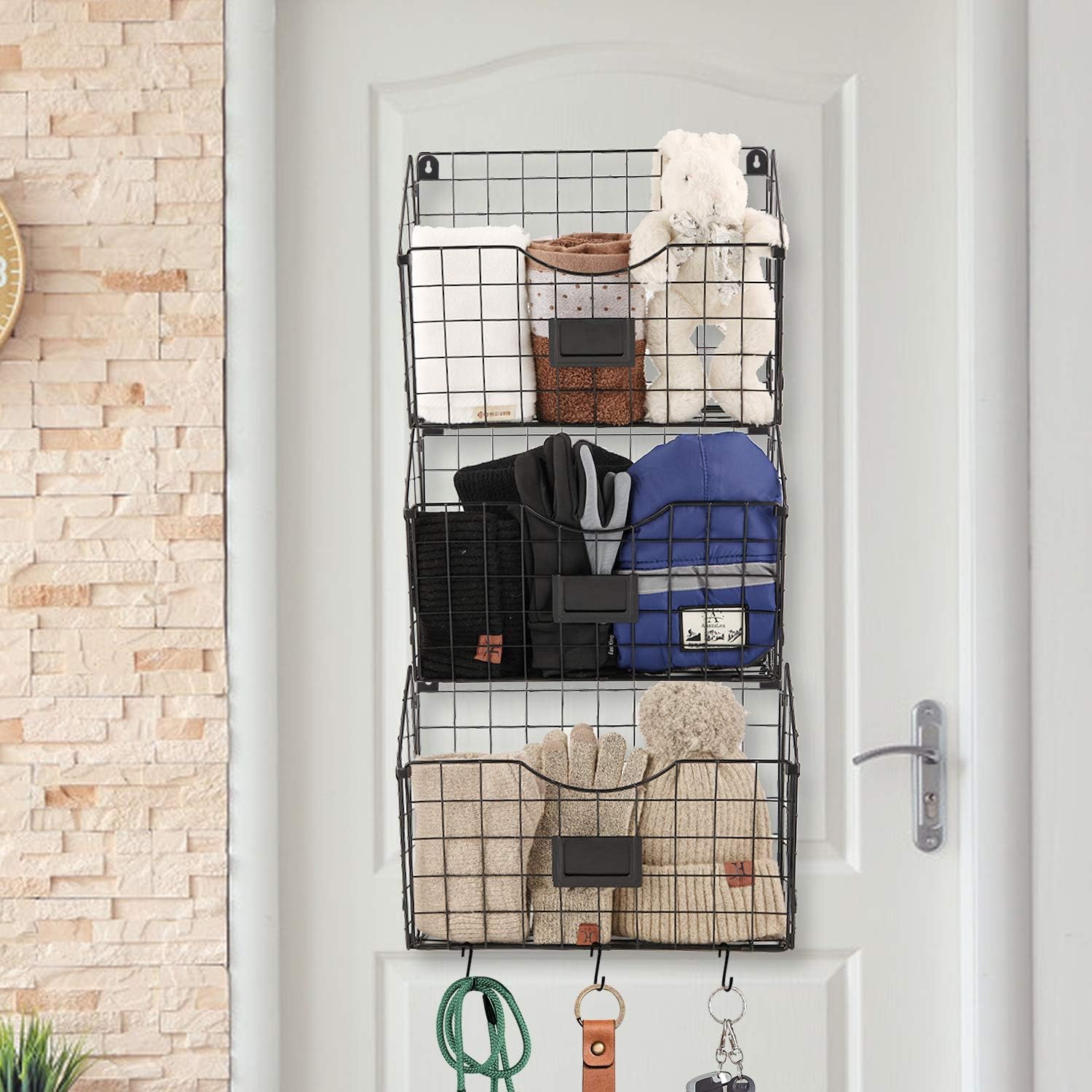 Stackable Hanging Wall Files Rack with 9pcs S Shape Hooks, 3-Tier Metal Folder Wall File Holder with Tag Slot Mounts on Wall and Door for Office, Home, and Work Easy Organizing, Black(Patent Pending) : Office Products