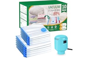 BAMCOO Vacuum Seal Bags for Clothing with Electric Pump, 10 Pack(5 Jumbo/5 Large Vacuum Storage Bags) Space bags vacuum Packing Bag for Travel Luggage Blankets Comforters Vaccine Sealed Storage Bag