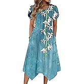 Zeagoo Womens Casual Dress for Summer Short Sleeve Loose Flowy Beach Dress with Pockets Hankerchief Flare Midi Sundress 2026