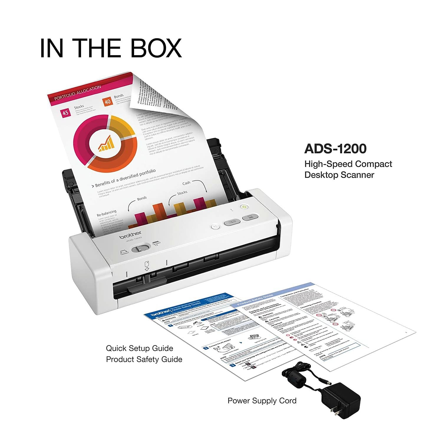 Brother Easy-to-Use Compact Desktop Scanner, ADS-1200, Fast Scan Speeds, Ideal for Home, Home Office or On-The-Go Professionals