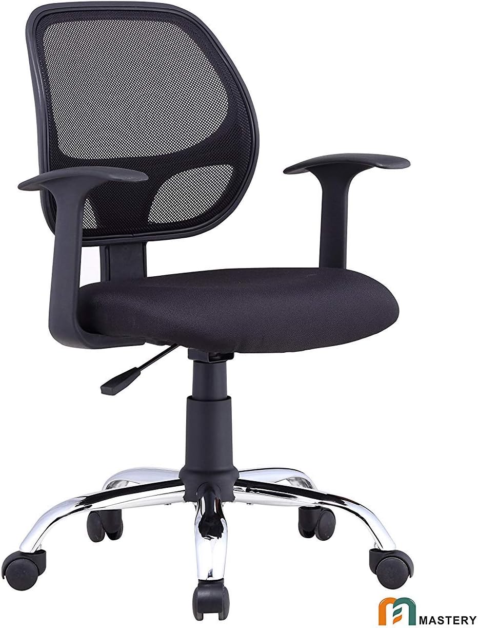 Mastery Mart Office Chair, Mesh Fabric with Ergonomic Lumbar Support, Reclining Computer Gaming Chair, Height Adjustable Comfy Padded Seat Task Swivel Chair for Home Desk (Mid Back with Arms)