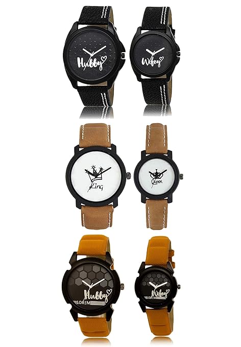 Fashion 4100 Premium Quality Leather Strap Couple Watch King & Queen Hubby Wifey Combo for Mens & Womens