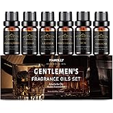 Essential Oils Set, Men Scents Fragrance Oil Aromatherapy Essential Oils Kit for Diffuser (6x10ML) - Sandalwood, Cedar, Leather, Sweet Tobacco, Rum, Cologne Aromatherapy Oils Gift for Men