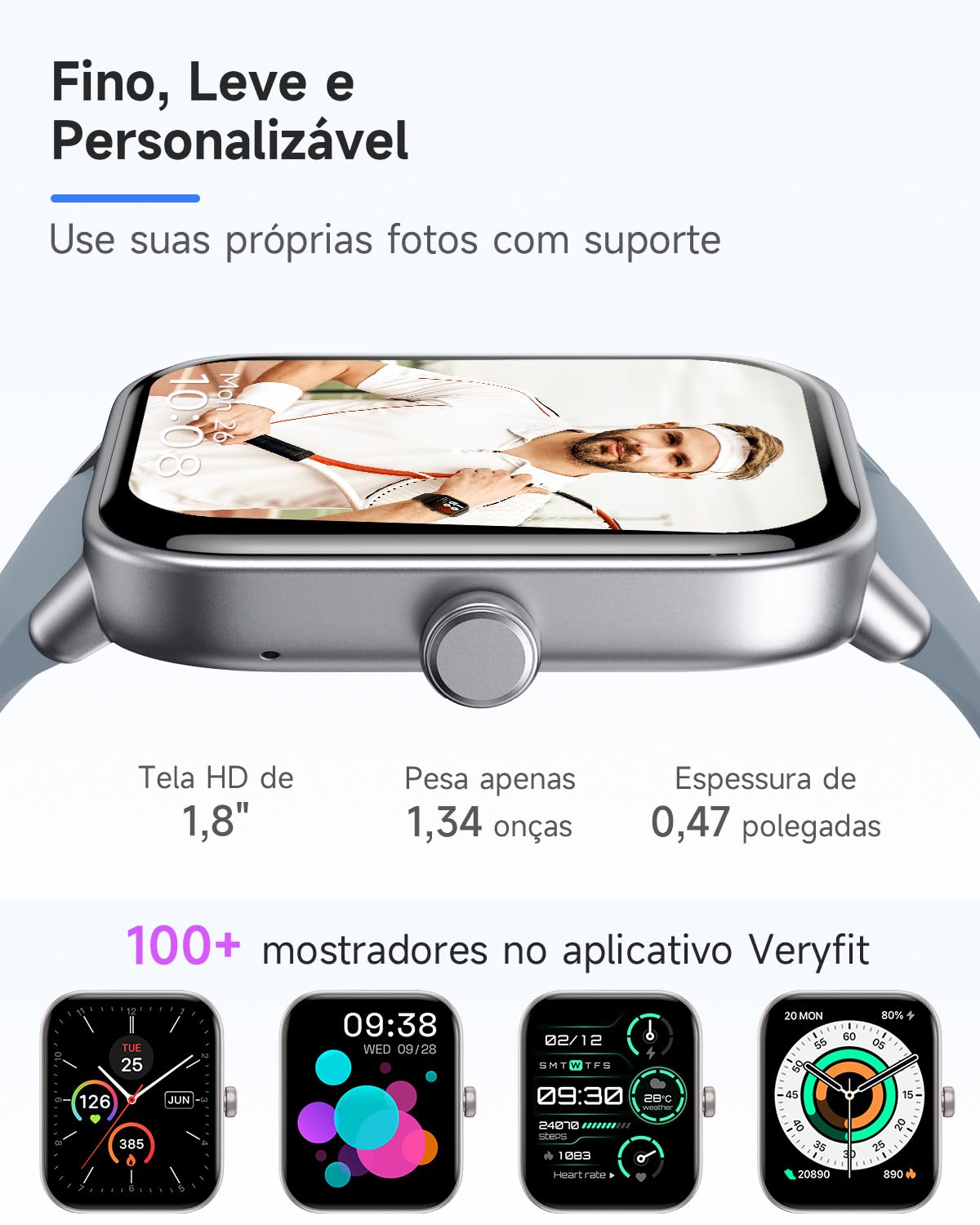 TOOBUR Smart Watch for Men Women Alexa Built-in, IP68 Waterproof Swimming, 1.8