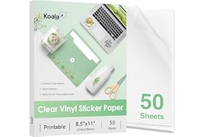 KOALA PAPER Koala 95% Clear Sticker Paper for Inkjet Printer - Waterproof Printable Vinyl Sticker Paper - 8.5x11 Inch, 50 Sheets, Transparent Glossy - Easy to Use for DIY Personalized Decals