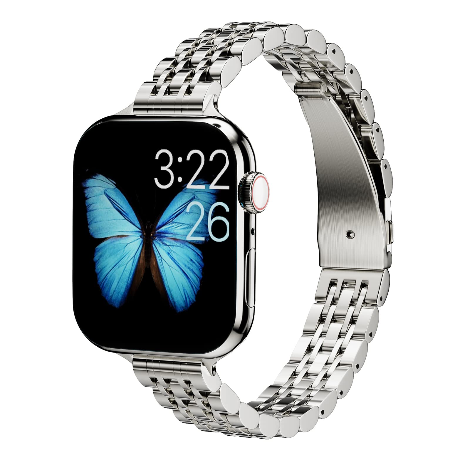 ARTCHE Slim Watch Strap for Apple Watch 42mm 41mm 40mm, Female Thin Stainless Steel Adjustable Replacement Strap Chain, Compatible with iwatch Straps Series 11/10/9/8/7/6/5/4 SE3/SE2/SE, Silver