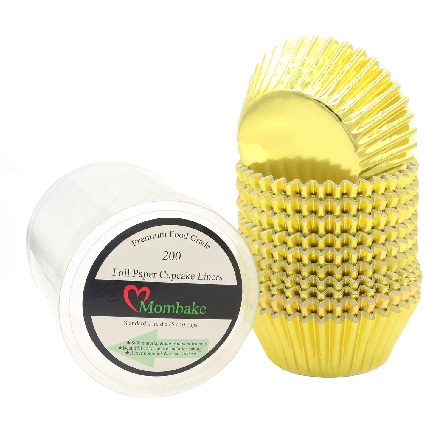 Mombake Standard Gold Foil Cupcake Cases Muffin Baking Cups for Party and More, 200-Count