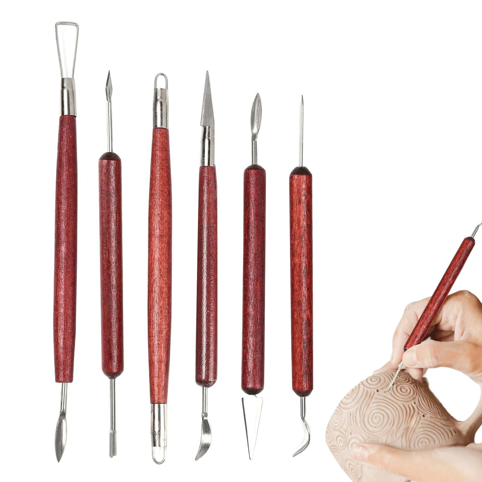 6PCS Clay Tools Stainless Steel Clay Sculpting Tools Convenient and Efficient Pottery Tools with Double Headed Design Air Dry Clay Tools Easy to Operate for Art Crafts DIY Sculpture Pottery Carving