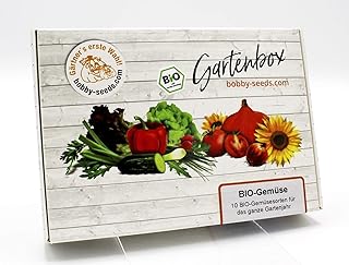 BIO-Gemüse Samen Set von bobby-seeds, 10 Sorten BIO-Gemüsesamen als Set in repräsentativer Gartenbox, Samen-Set mit 10 Sorten und praktischen Stecketiketten