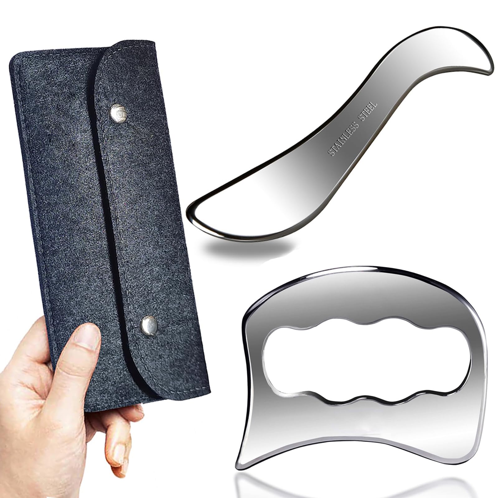 Medical Grade Stainless Steel Gua Sha Tool Set,Scraping Massage Tool -AnTiexi IASTM Tool Great Soft Tissue Mobilization Tool (2pcs Set)