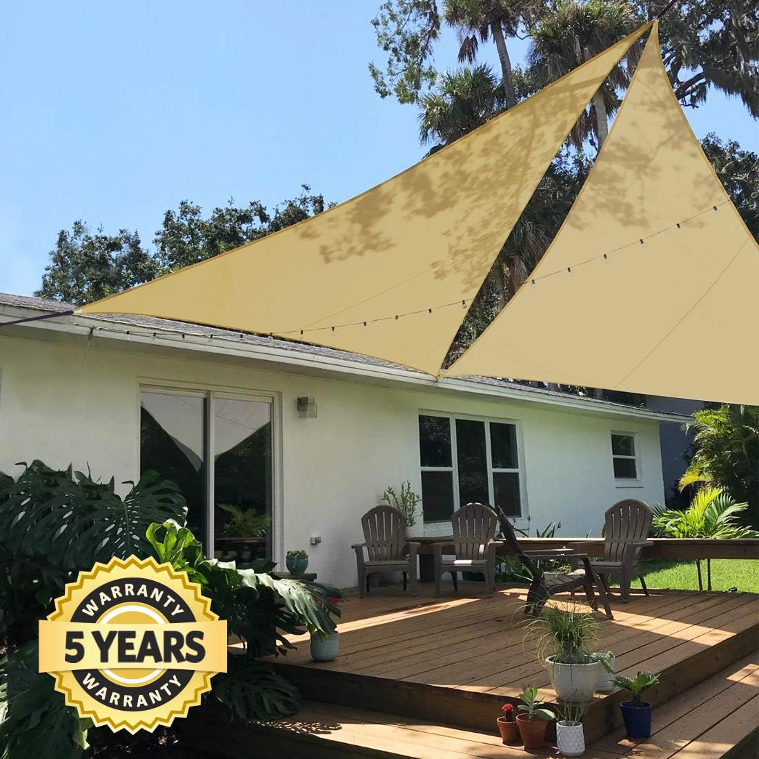 Quictent 20 x 20 x 20 ft Triangle 185GSM Sun Shade Sail Canopy 98% UV-Blocked for Patio Outdoor Activities (Sand)