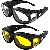 Birdz Eyewear Swallow Foam Padded Motorcycle Riding Sunglasses 2 Pairs Black Frame with Clear & Yellow Lens