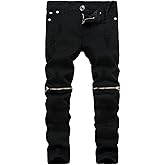 Kihatwin Big Boy's Casual Skinny Ripped Jeans Slim Fit Distressed Zipper Pants with Holes