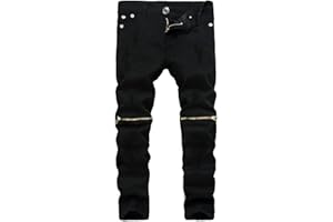 Kihatwin Big Boy's Casual Skinny Ripped Jeans Slim Fit Distressed Zipper Pants with Holes