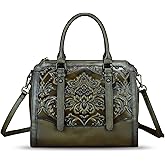 Genuine Leather Purses and Handbags for Women Vintage Embossed Leather Satchel Bags Crossbody Shoulder Bag Strap