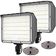 2Pack Dusk to Dawn Outdoor 100W LED Flood Light with Knuckle (Plate Included), 14000LM 1000W Equiv., 100-277V 5000K, ETL Commercial Waterproof LED Floodlight Fixture, Security Lighting for Parking Lot
