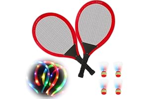 KAVLFA Led Light-Up Oversized Badminton Set with 2 Player Grip Tapes Badminton Racket 2/4 PCS Light-Up Shuttlecocks, Family Entertainment Outdoor Night Light Training LED Badminton Racket Sets Sport