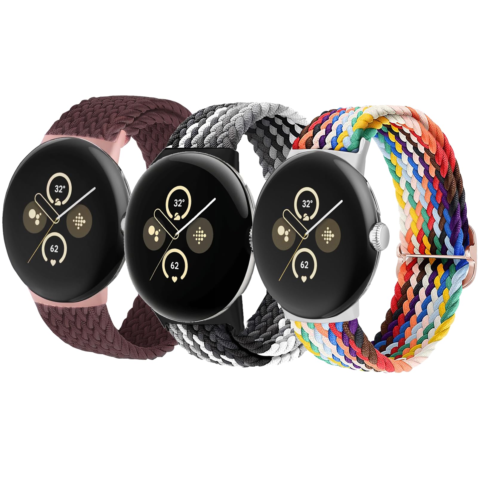 SOLOLUP 3 Pack Elastic Nylon Strap for Google Pixel Watch 4 3 2 1 Straps 41mm,Stretchy Braided Nylon Wristband Adjustable Sport Loop Sport Straps for Google Pixel Watch 4 3 2 1 Band 41mm Men Women