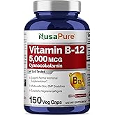 NusaPure Vitamin B12-5000 MCG 150 Veggie Capsules (Non-GMO, Vegan) - Max Strength Vitamin B12