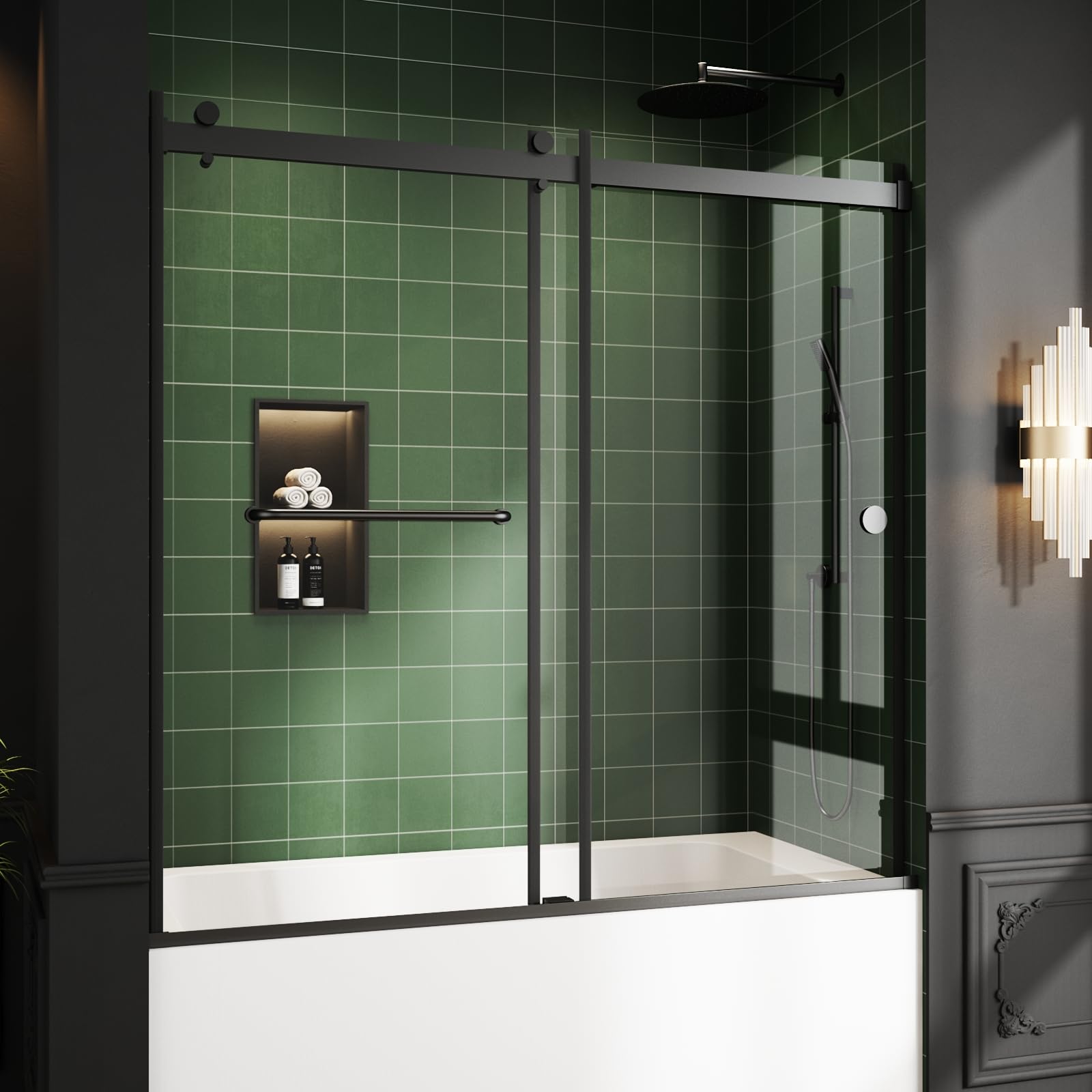 Foskbaths Bathtub Sliding Door, 55"-60" W x 56" H Tub Shower Door ...