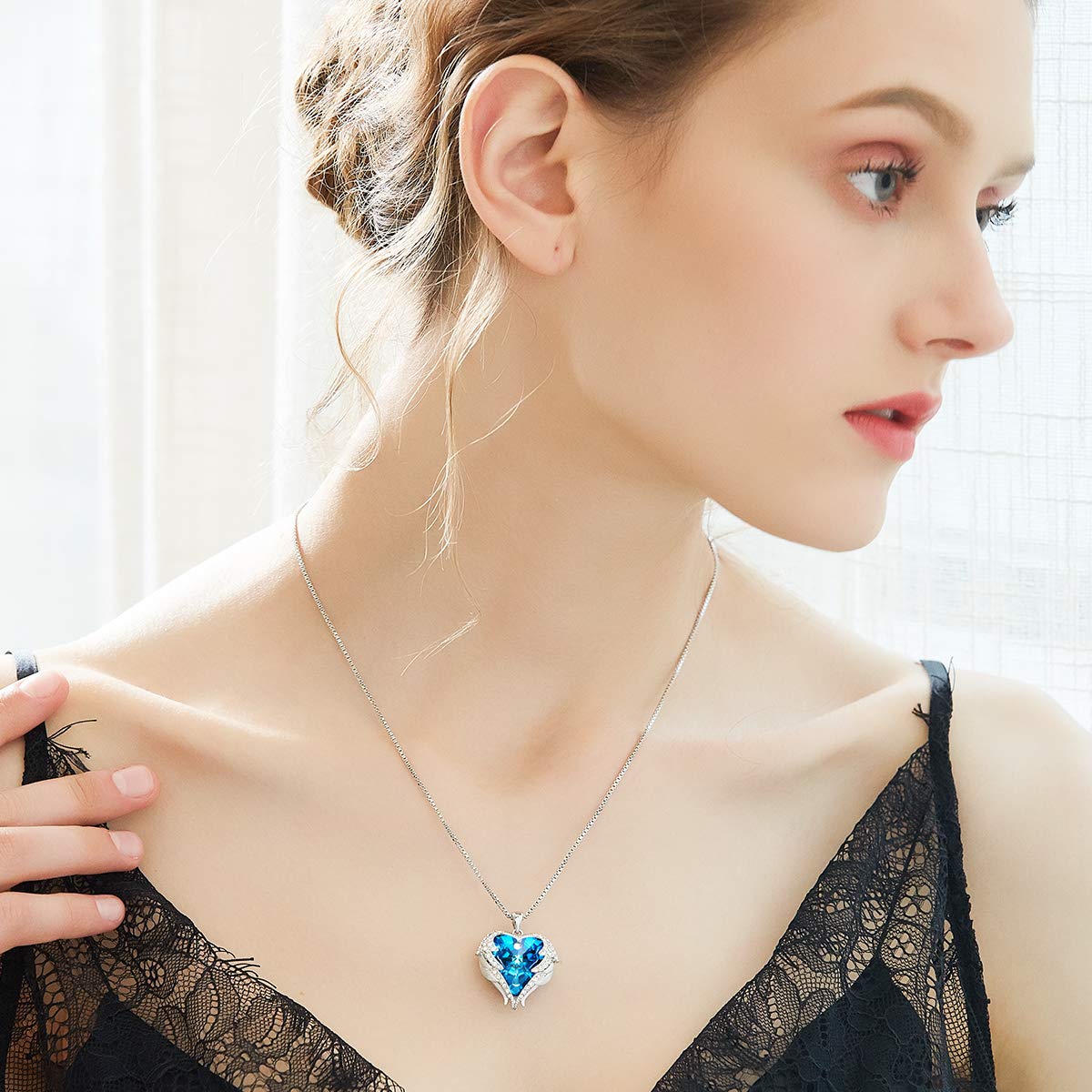 CDE Angel Wing Mothers Day Necklaces for Women Embellished with Crystals from Swarovski Pendant Necklace Heart of Ocean Jewelry Gift for Mom